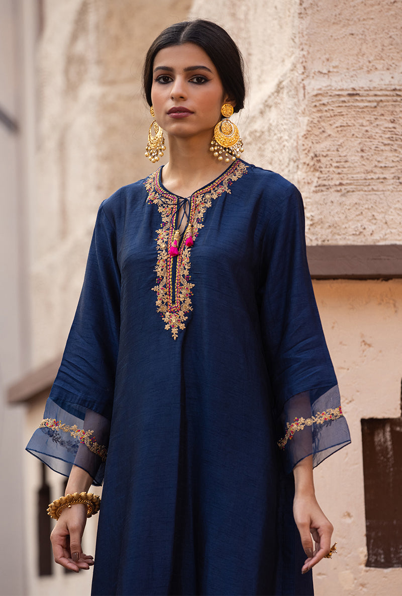 Navy Leaf Jaal Farshi Ulfat Kurta Set