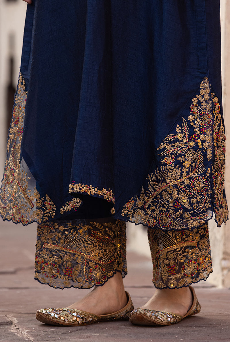 Navy Leaf Jaal Farshi Ulfat Kurta Set