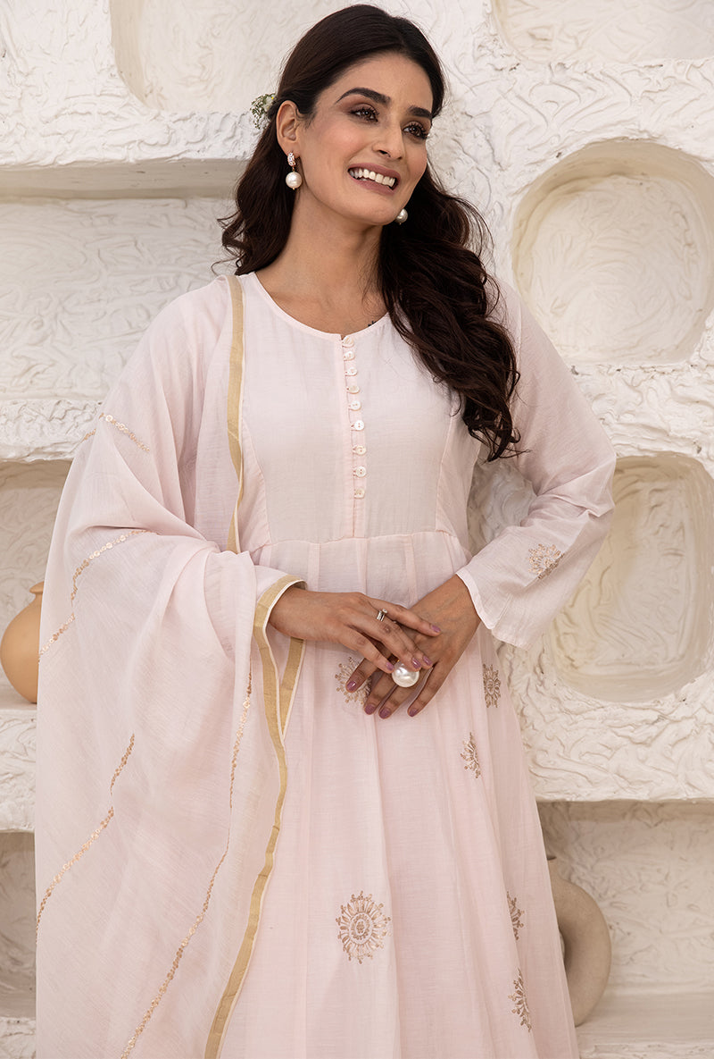 Powder Pink Kalidaar Tahira Kurta Set