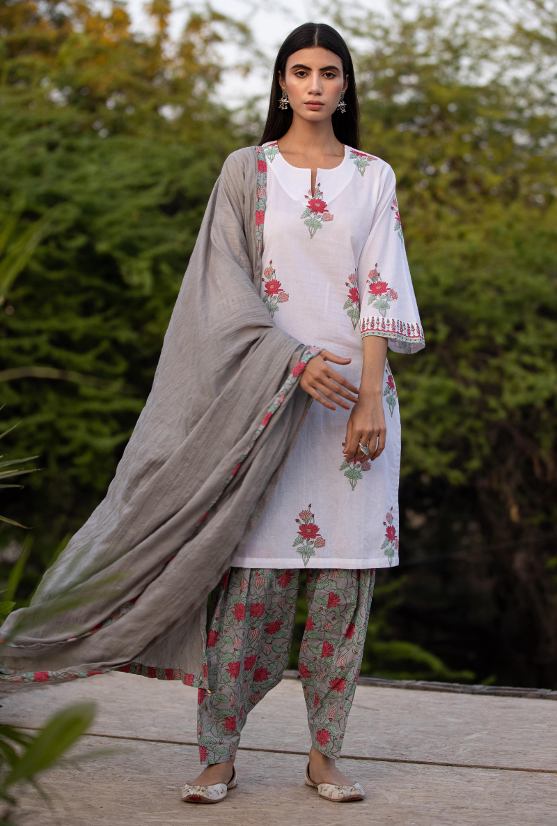 Ivory/Grey Pankhuri Salwar Kurta Set