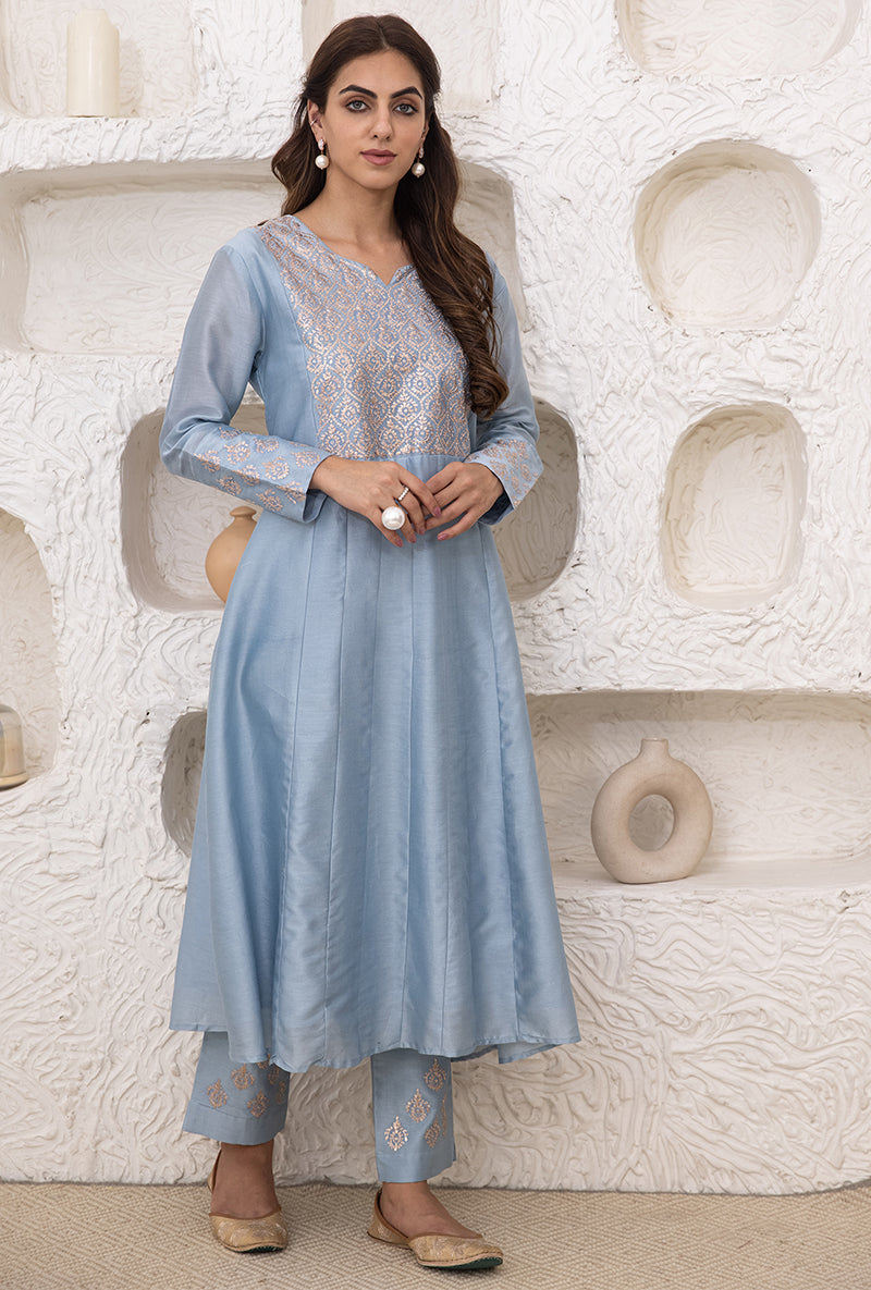 Ice Blue Kalidaar Tahira Kurta Set