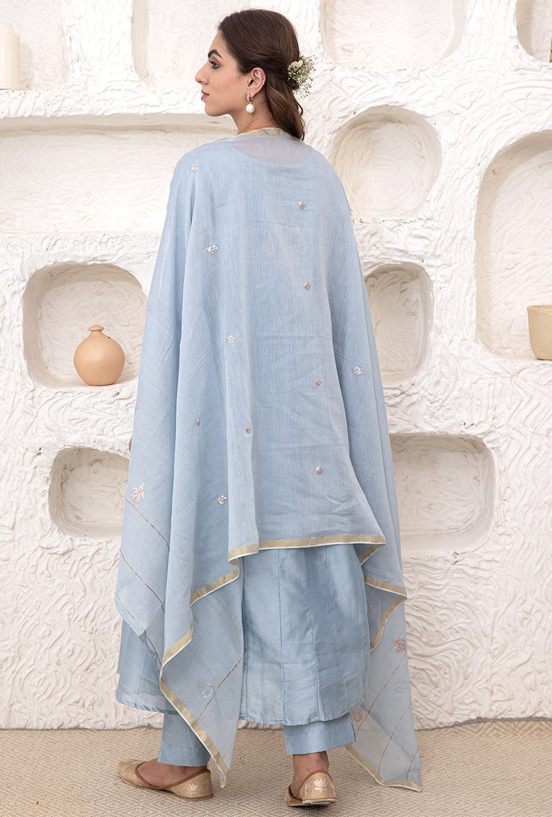 Ice Blue Kalidaar Tahira Kurta Set