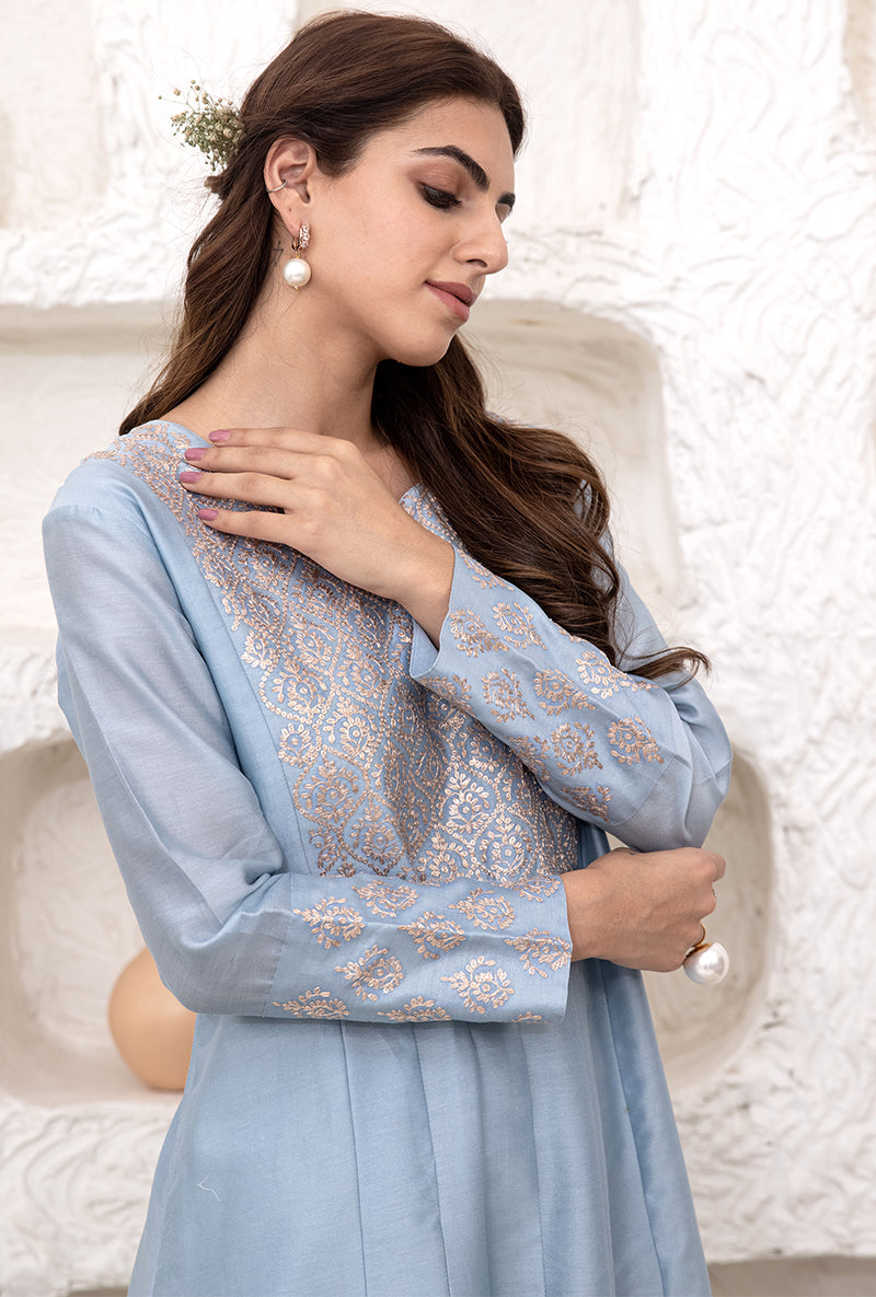 Ice Blue Kalidaar Tahira Kurta Set