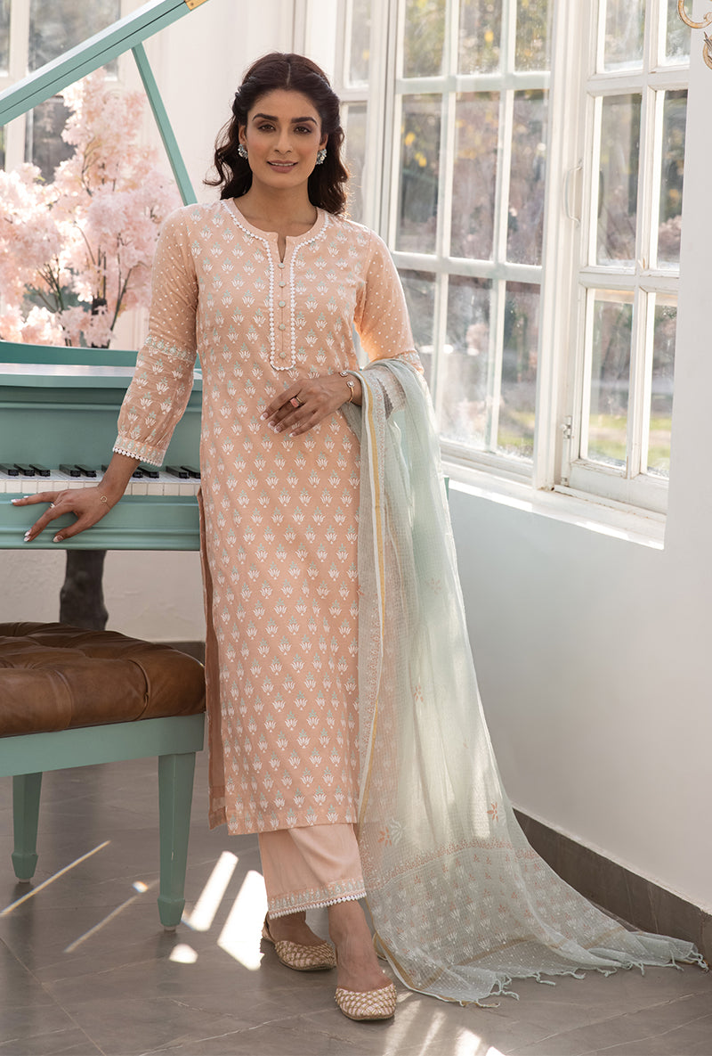 Peach Straight Aisha Kurta Set