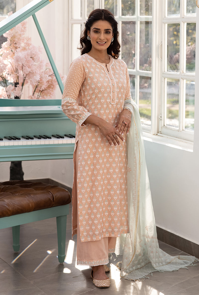 Peach Straight Aisha Kurta Set