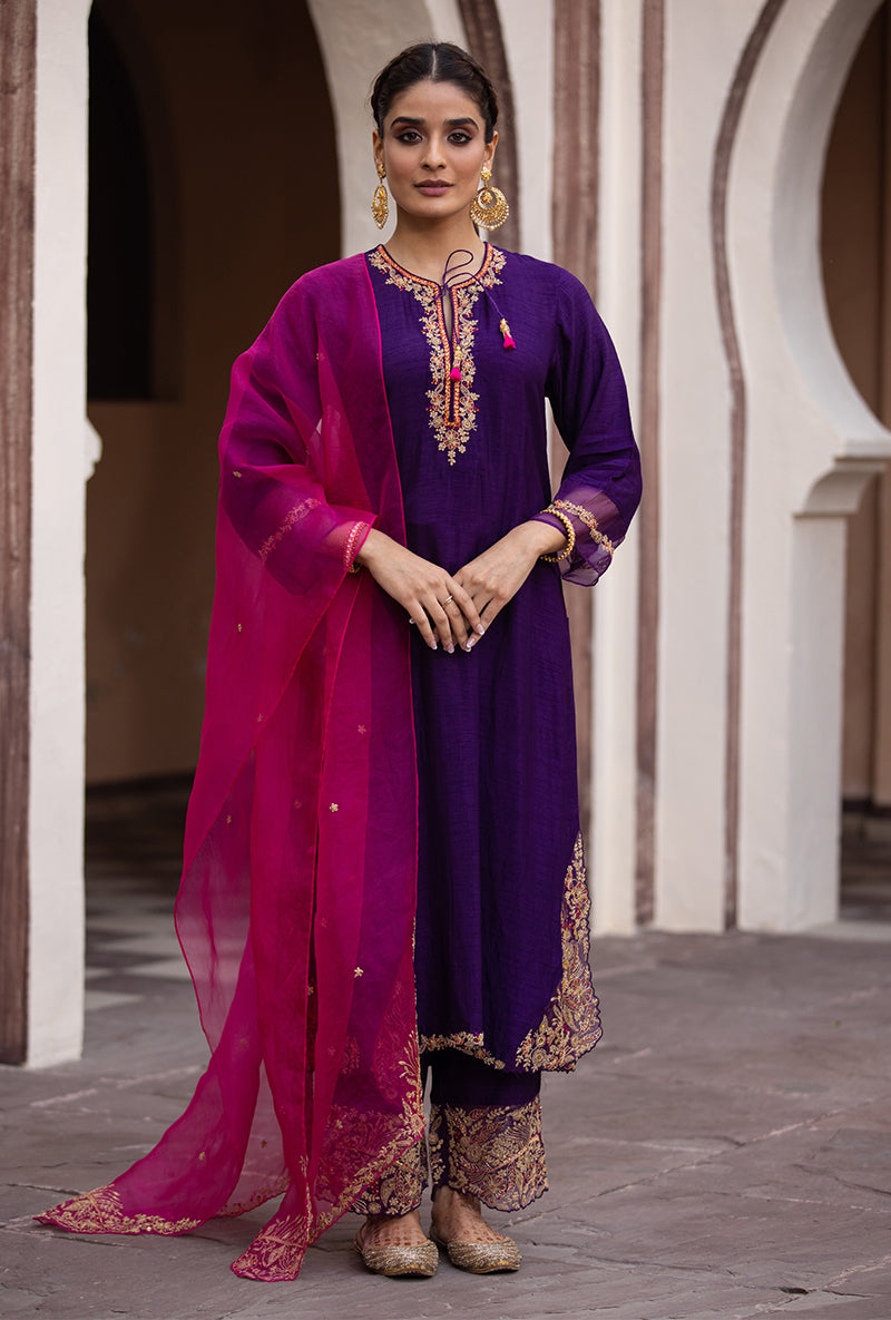 Purple Leaf Jaal Farshi Ulfat Kurta Set