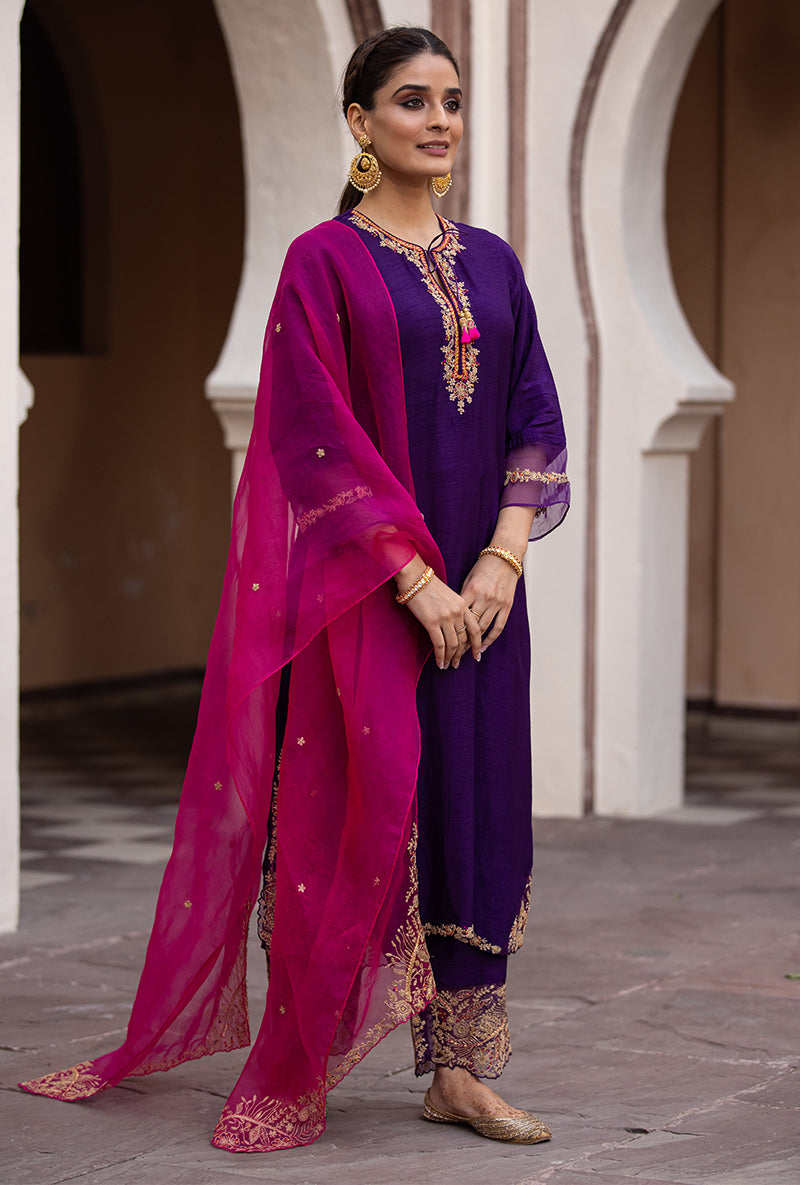 Purple Leaf Jaal Farshi Ulfat Kurta Set