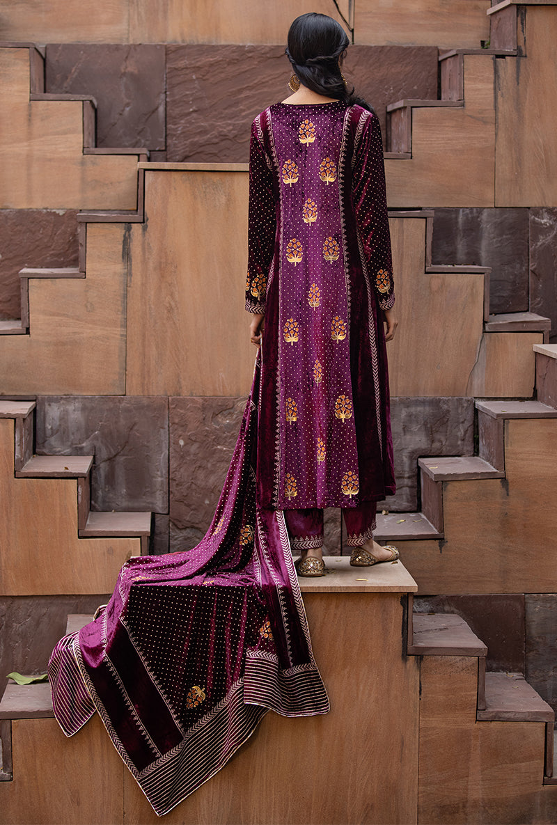 Wine Ruhaani A-line Anarkali Set