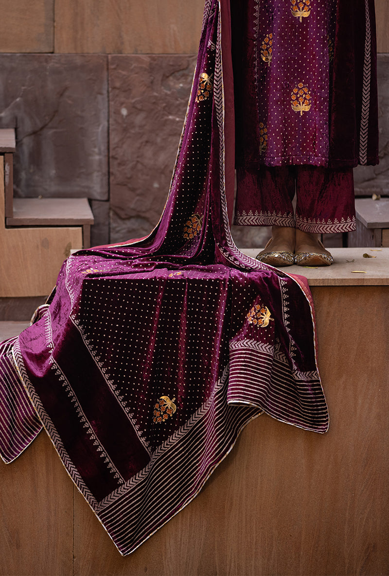 Wine Ruhaani A-line Anarkali Set