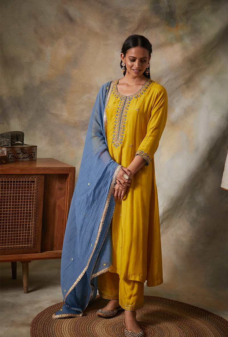 Yellow A-line Mahi Kurta Set