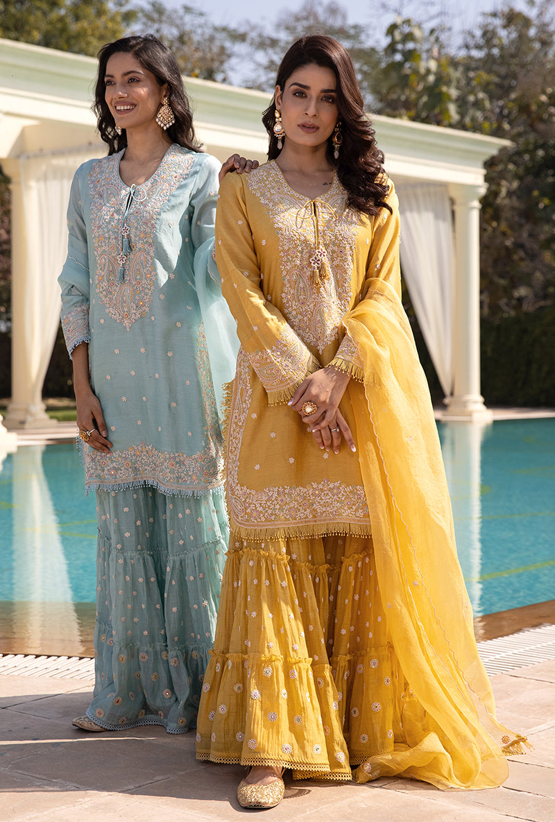 Yellow Dori Paisley Aafreen Gharara Set