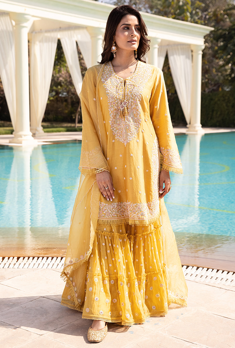 Yellow Dori Paisley Aafreen Gharara Set