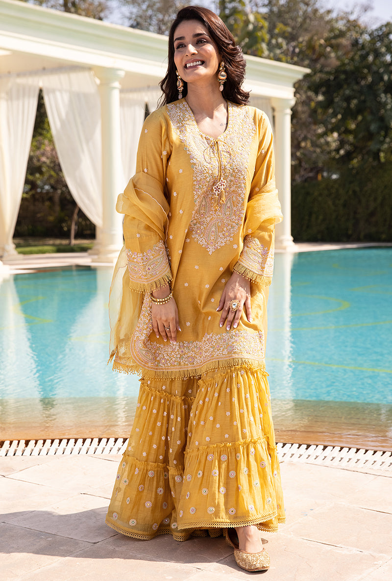 Yellow Dori Paisley Aafreen Gharara Set