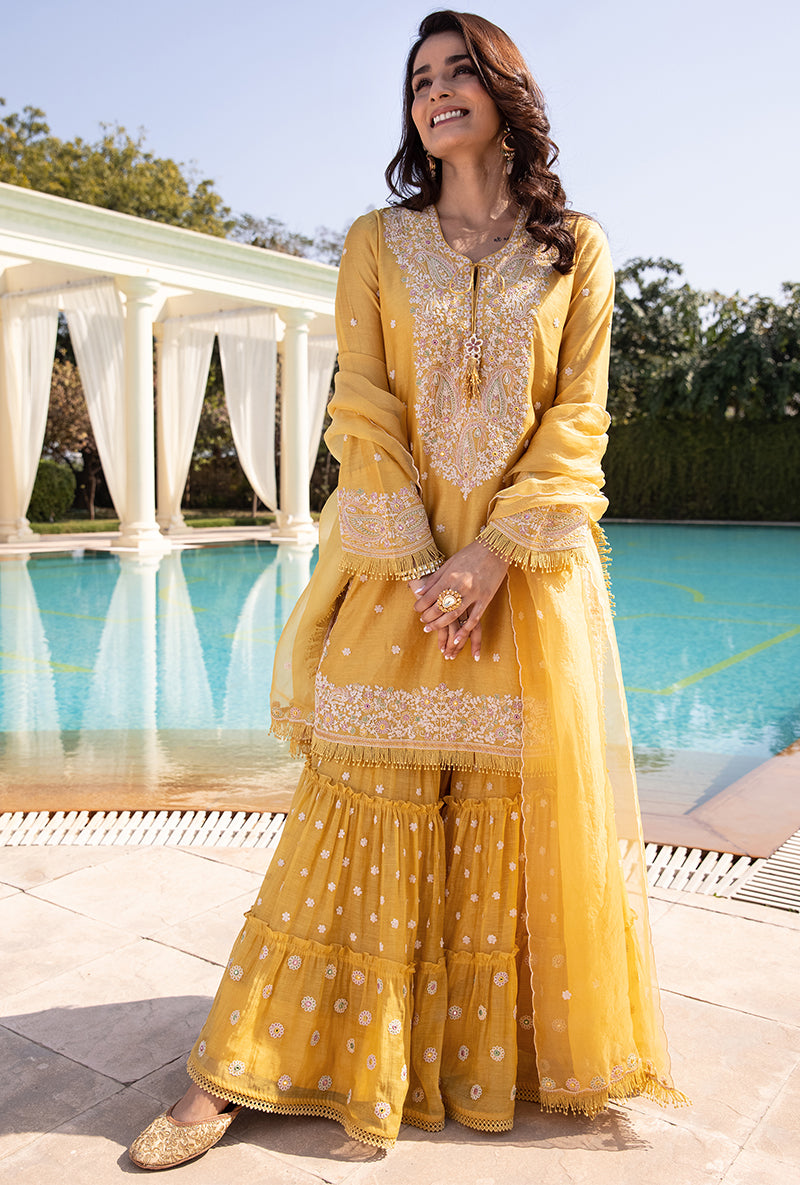 Yellow Dori Paisley Aafreen Gharara Set
