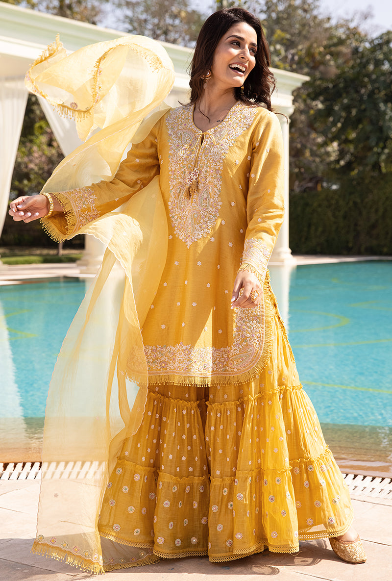 Yellow Dori Paisley Aafreen Gharara Set