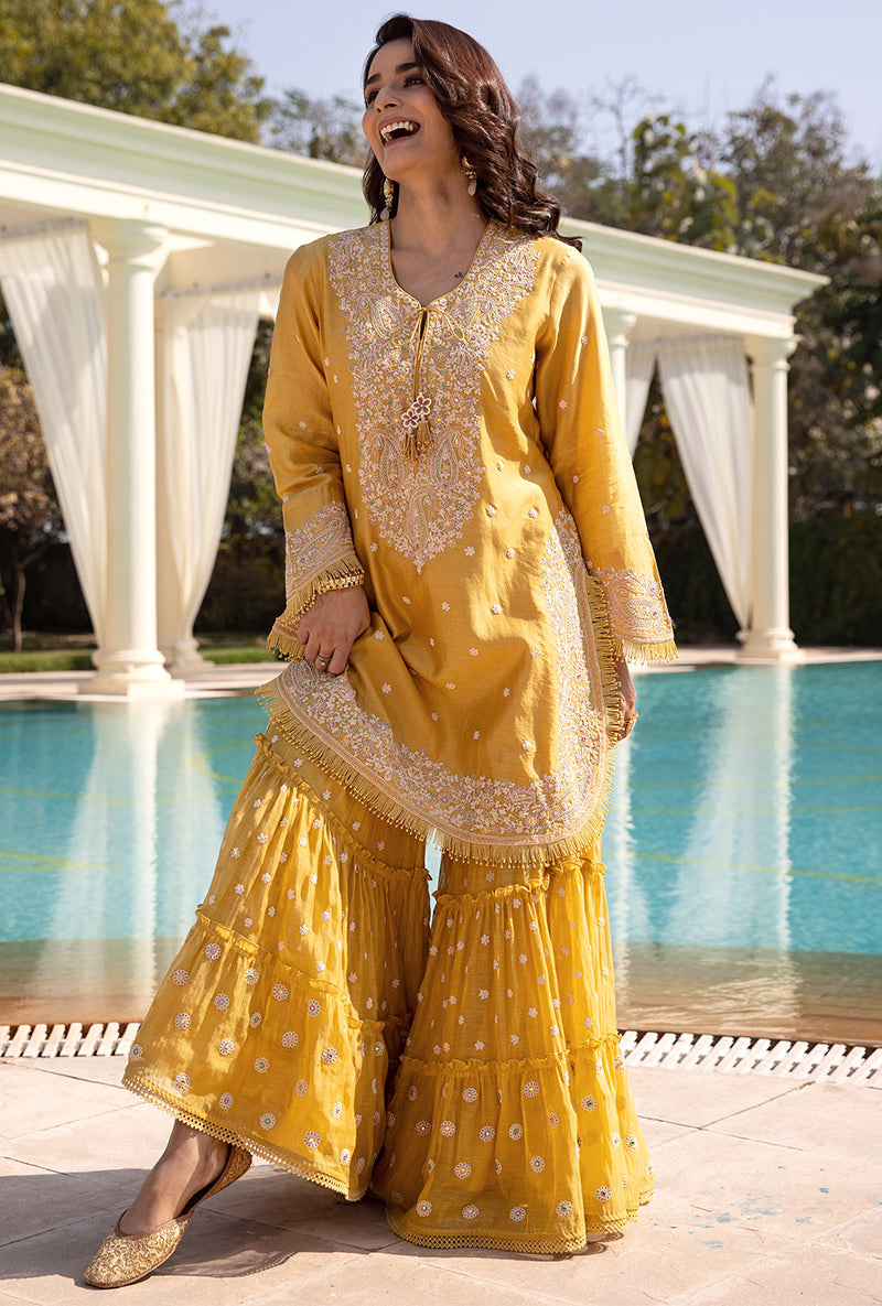 Yellow Dori Paisley Aafreen Gharara Set