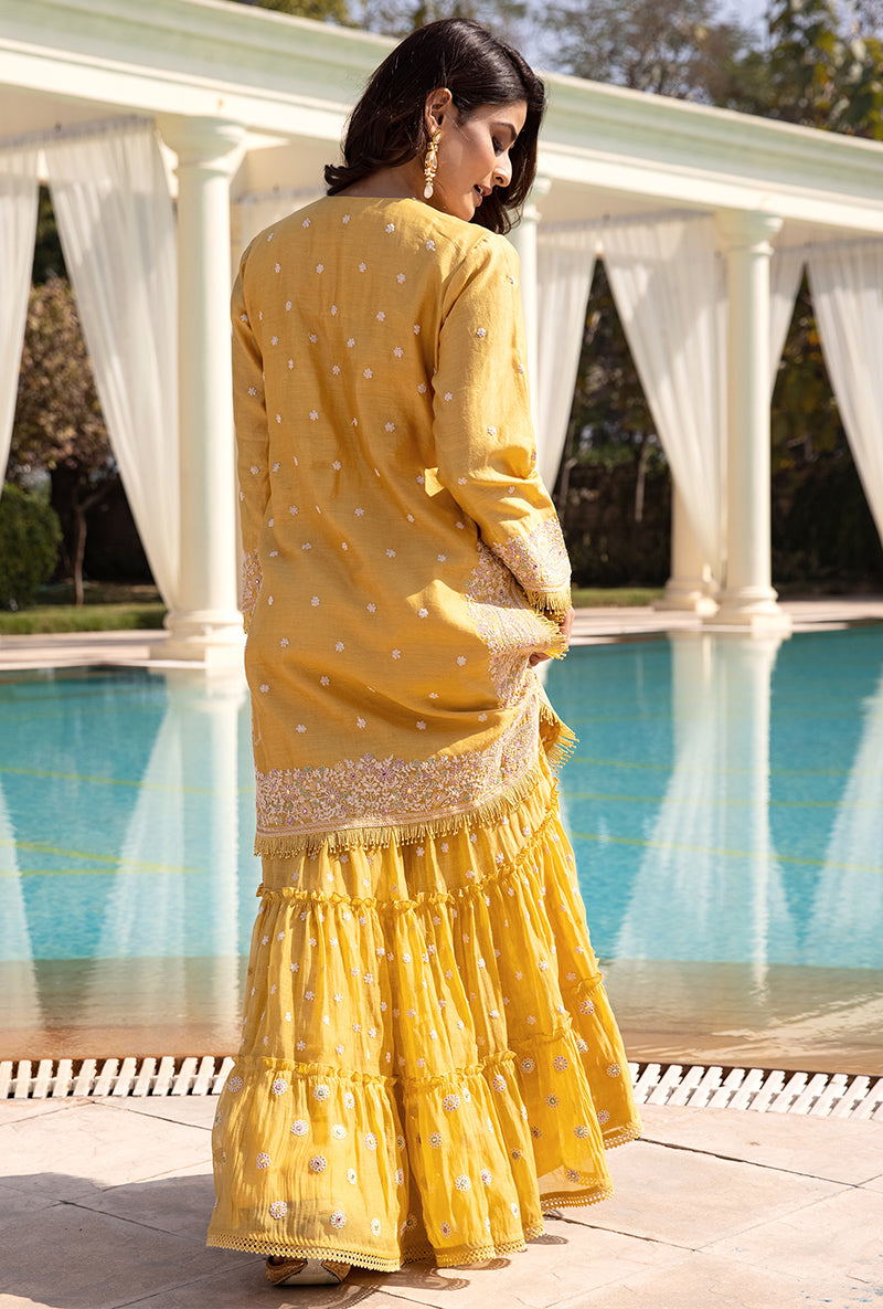 Yellow Dori Paisley Aafreen Gharara Set