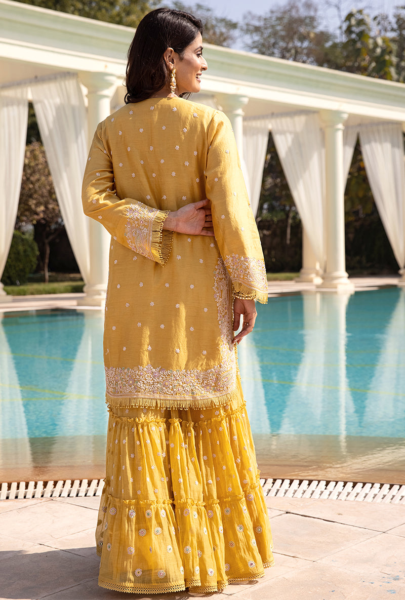 Yellow Dori Paisley Aafreen Gharara Set
