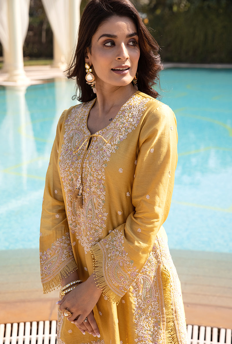 Yellow Dori Paisley Aafreen Gharara Set