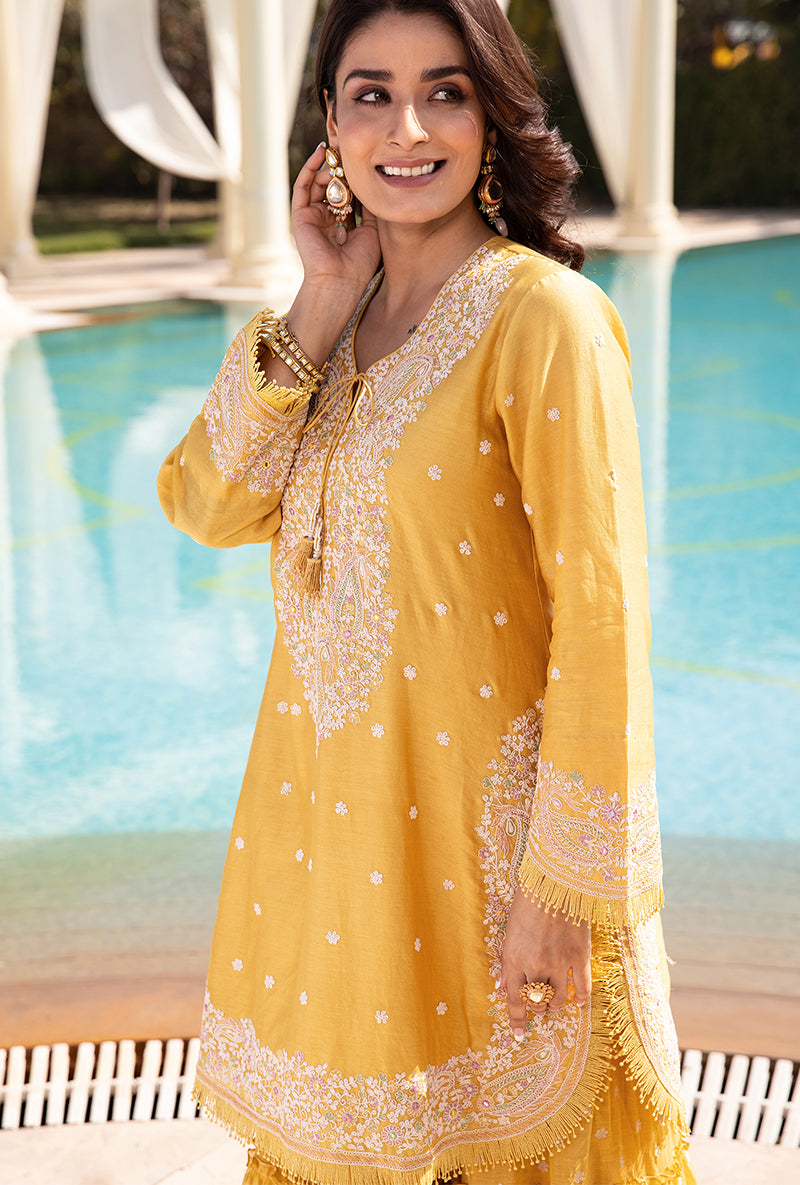 Yellow Dori Paisley Aafreen Gharara Set