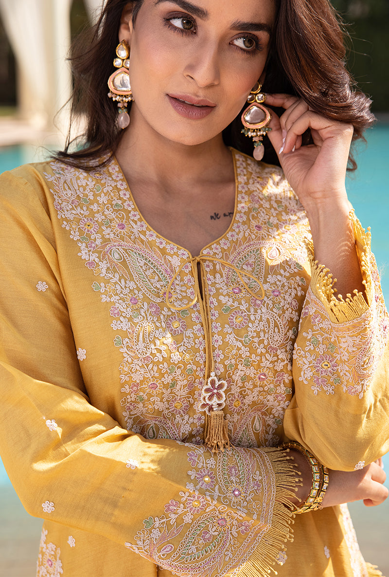 Yellow Dori Paisley Aafreen Gharara Set