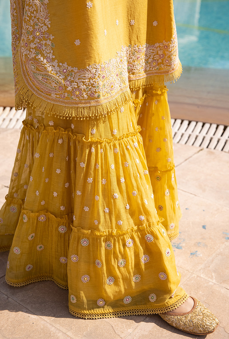 Yellow Dori Paisley Aafreen Gharara Set