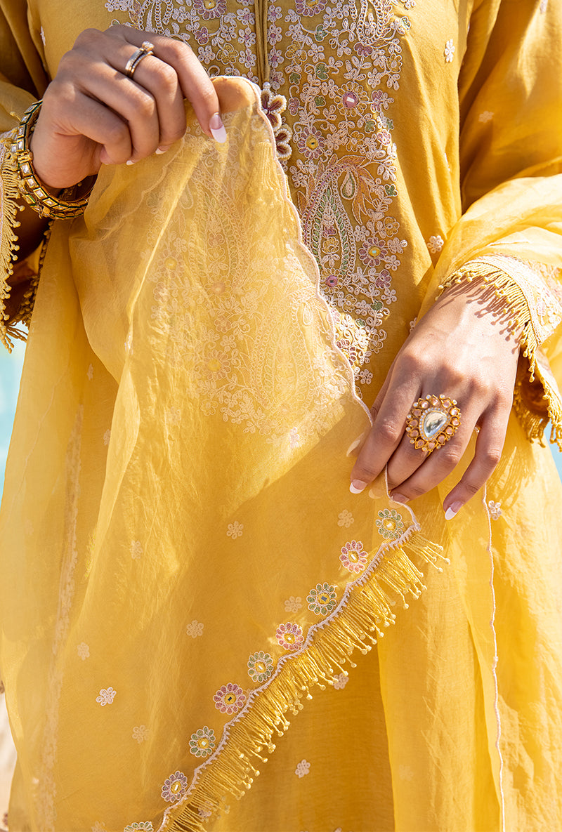 Yellow Dori Paisley Aafreen Gharara Set