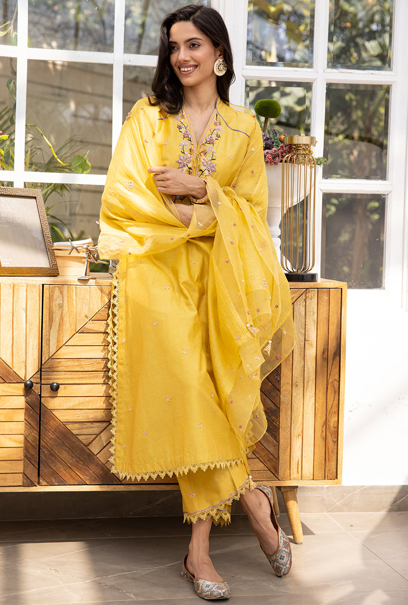 Yellow Floral Hoop Suhaani Kurta Set