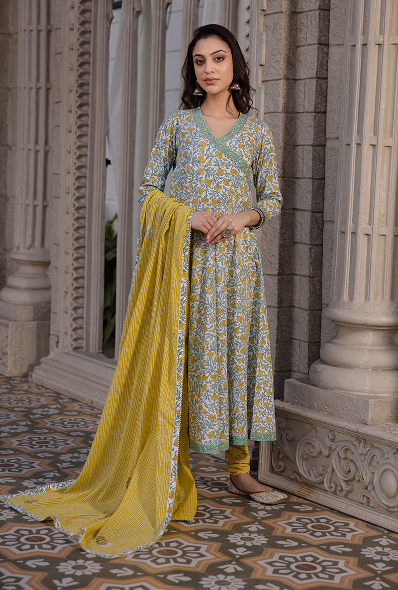 Yellow Mayuri Angrakha Kurta Set