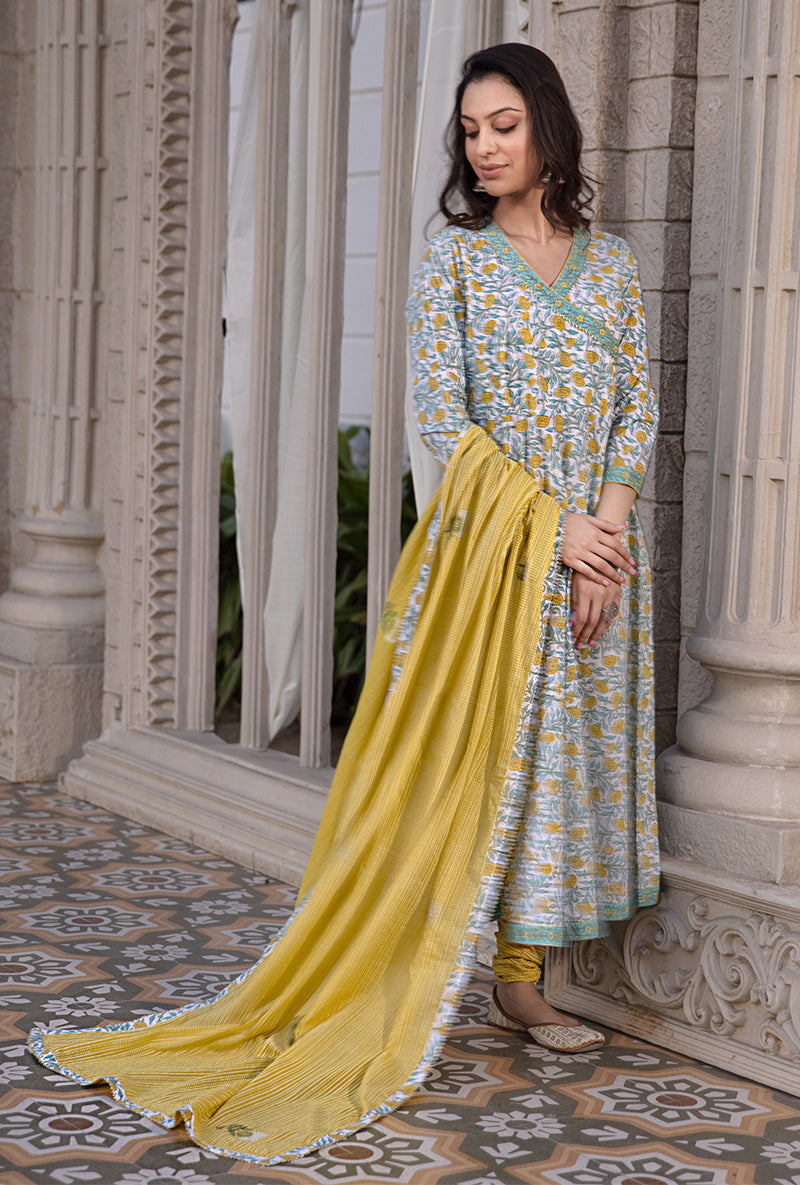 Yellow Mayuri Angrakha Kurta Set