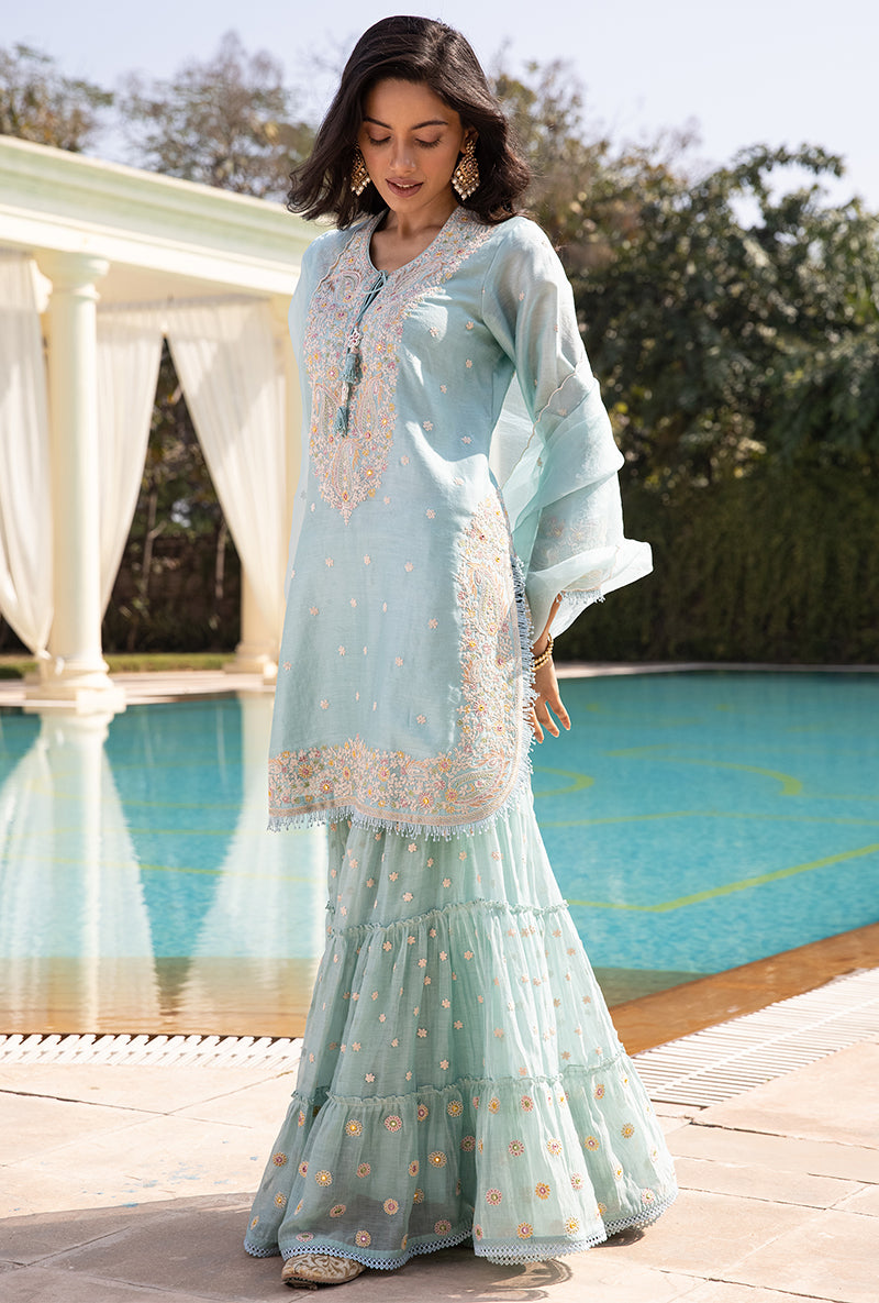 Blue Dori Paisley Aafreen Gharara Set