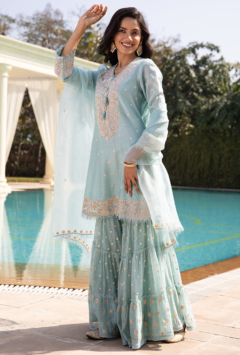 Blue Dori Paisley Aafreen Gharara Set