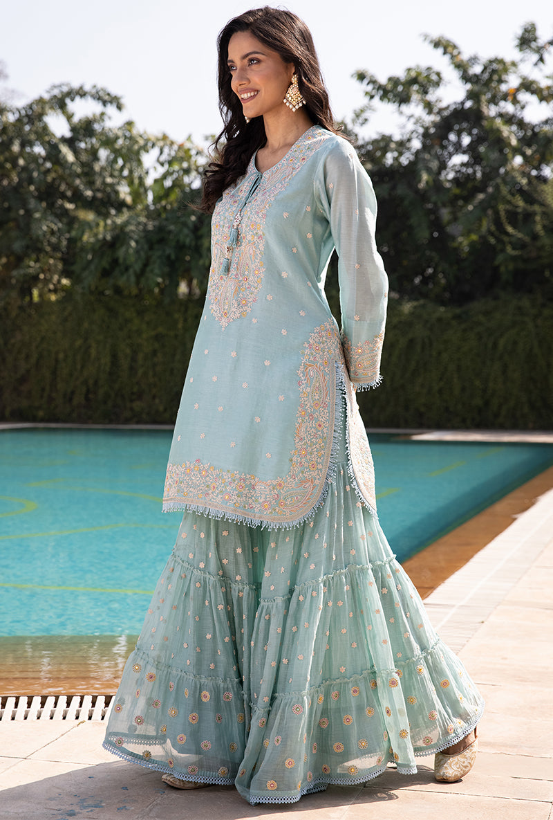 Blue Dori Paisley Aafreen Gharara Set