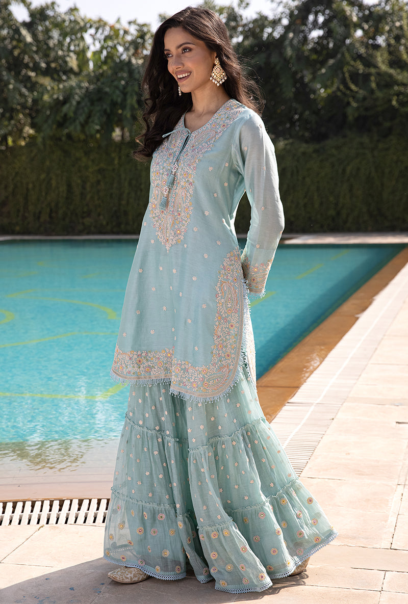 Blue Dori Paisley Aafreen Gharara Set