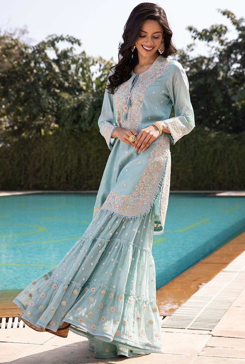 Blue Dori Paisley Aafreen Gharara Set