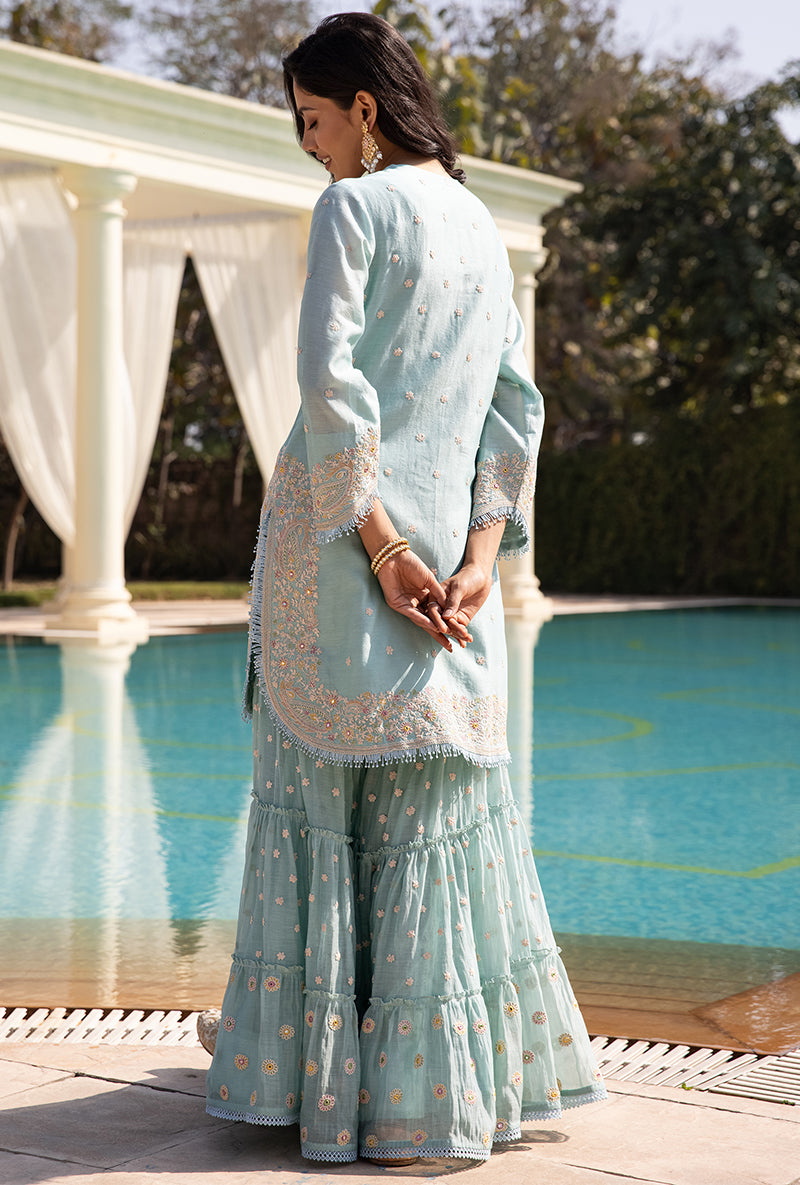 Blue Dori Paisley Aafreen Gharara Set