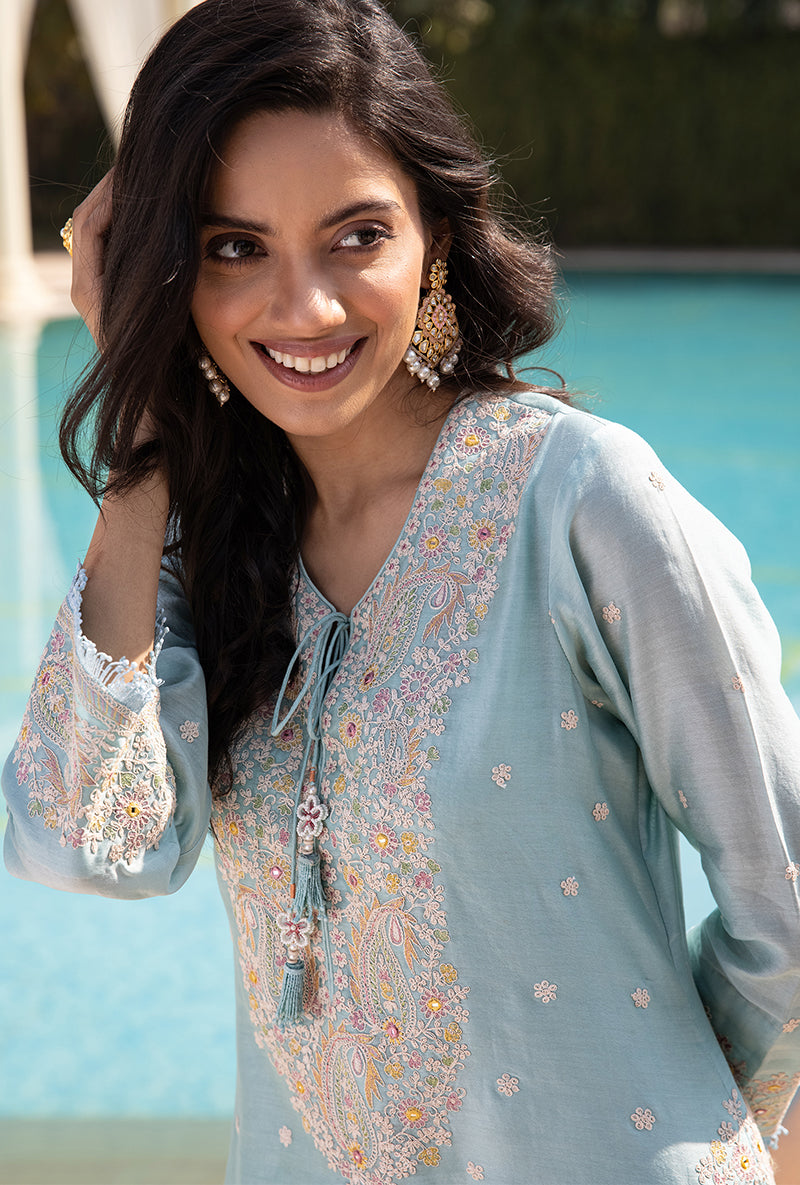 Blue Dori Paisley Aafreen Gharara Set