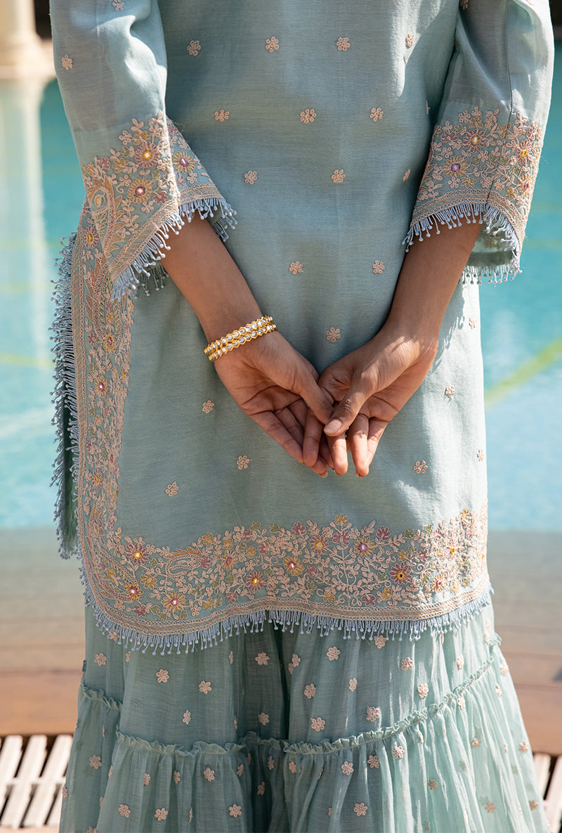 Blue Dori Paisley Aafreen Gharara Set