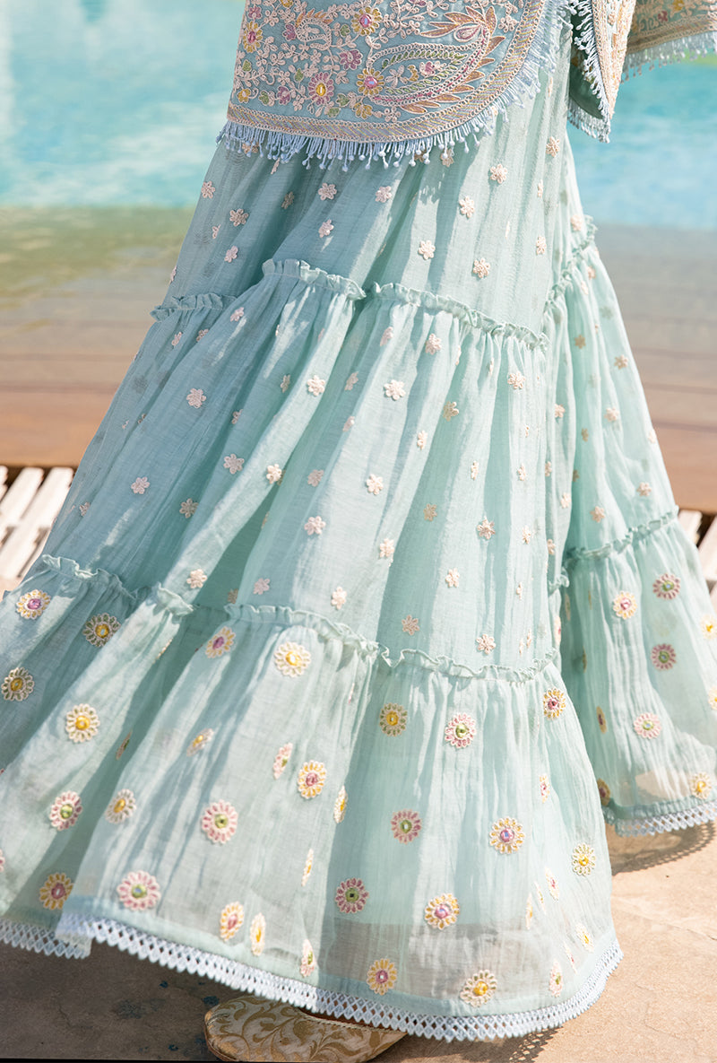 Blue Dori Paisley Aafreen Gharara Set