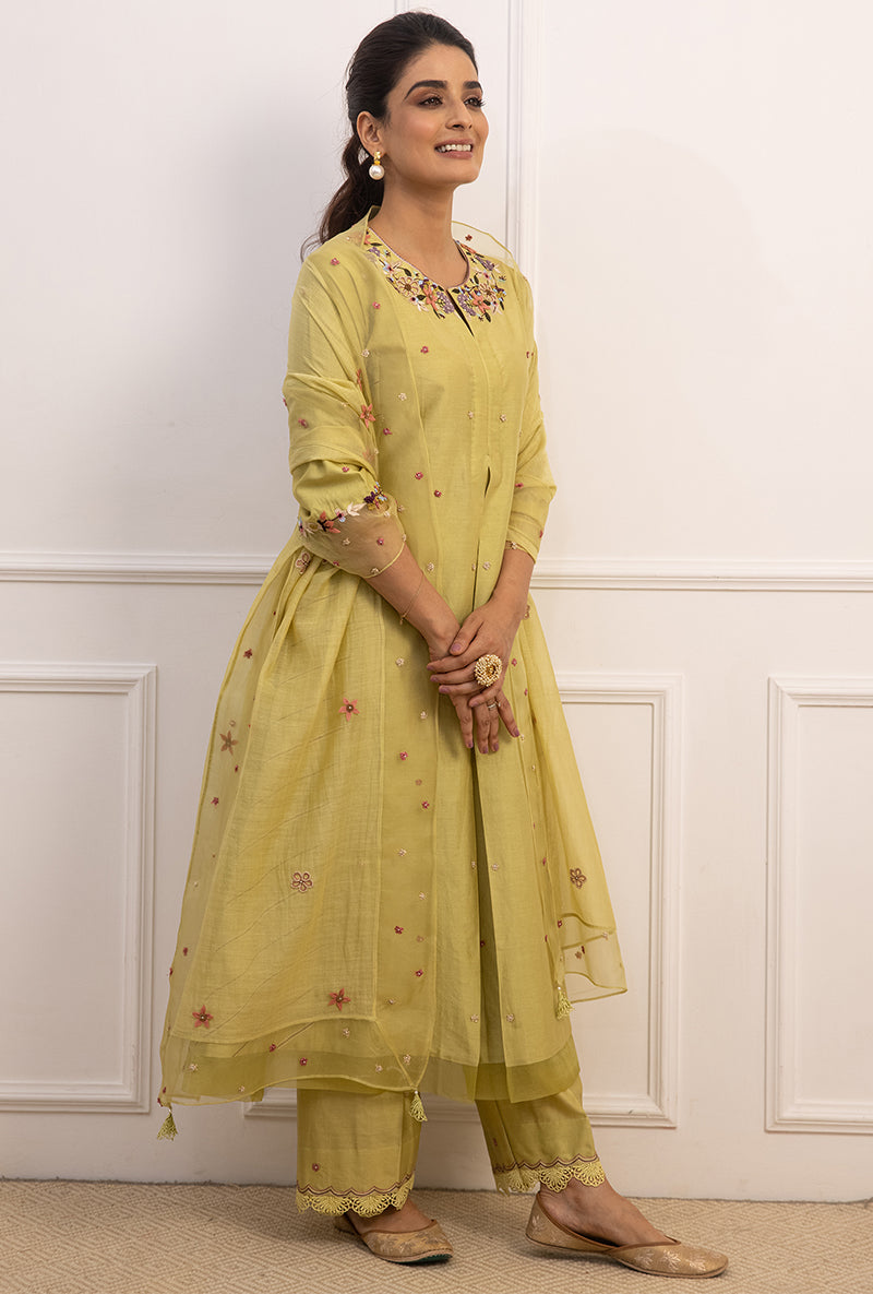 Green French Knot Side Stripe Suhaani Kurta Set