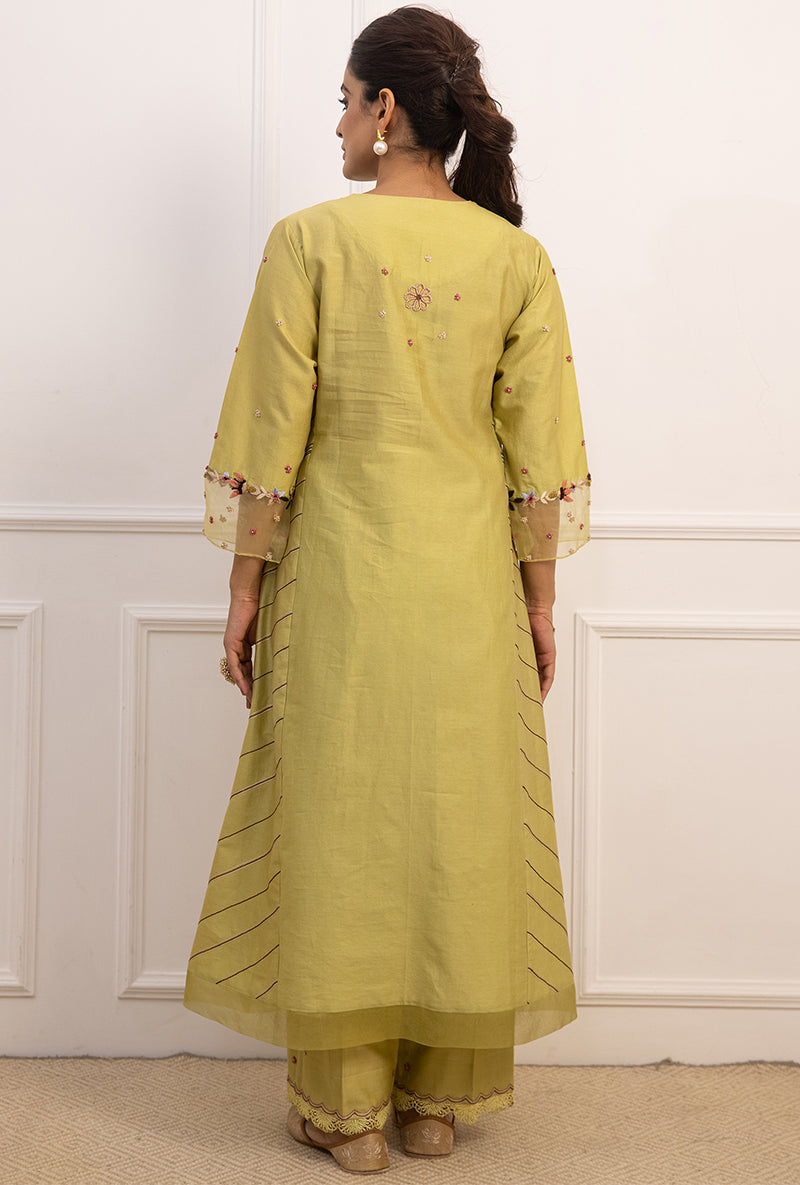 Green French Knot Side Stripe Suhaani Kurta Set