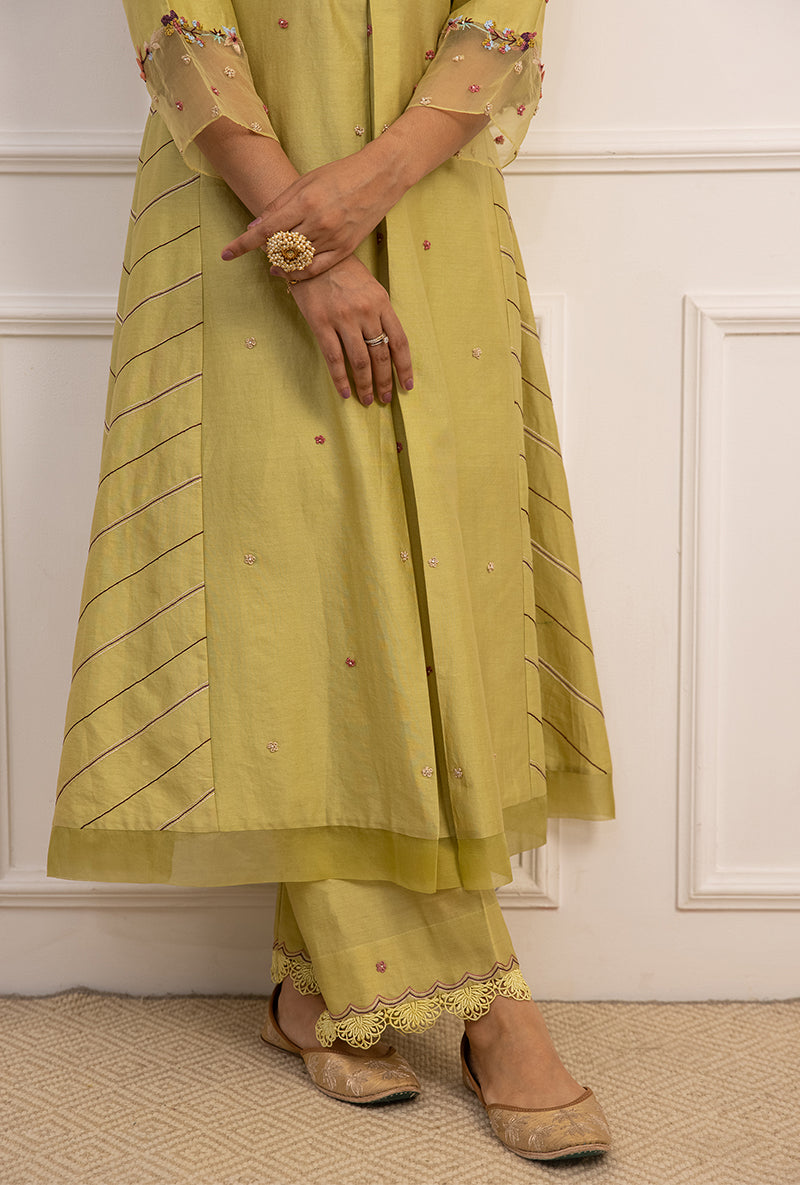 Green French Knot Side Stripe Suhaani Kurta Set