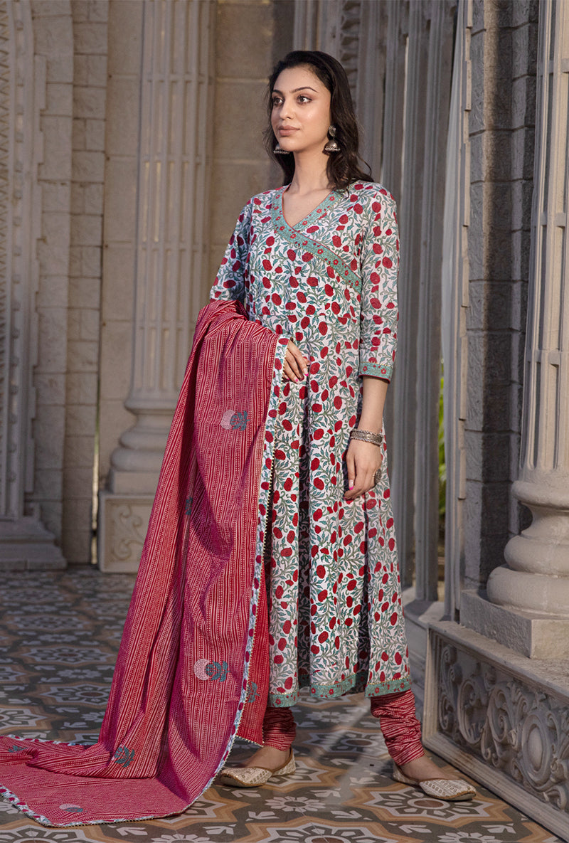 Red Mayuri Angrakha Kurta Set