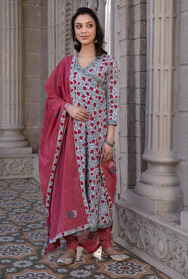Red Mayuri Angrakha Kurta Set
