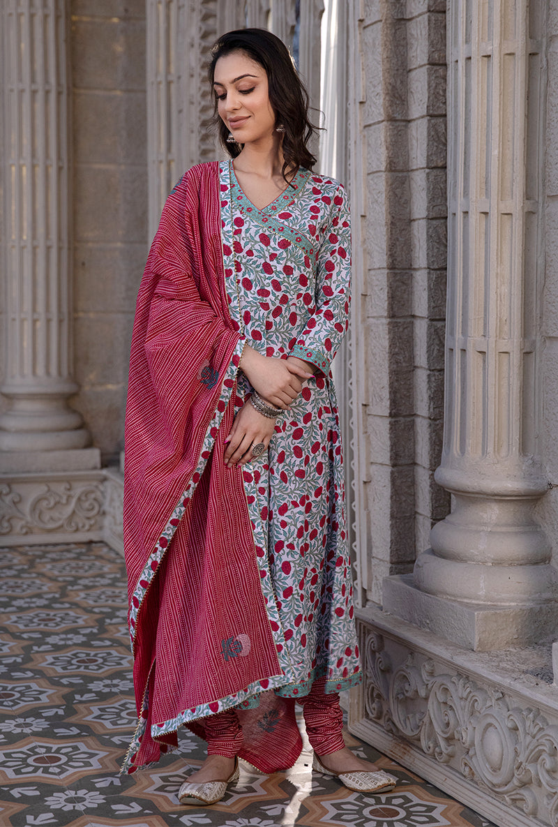 Red Mayuri Angrakha Kurta Set