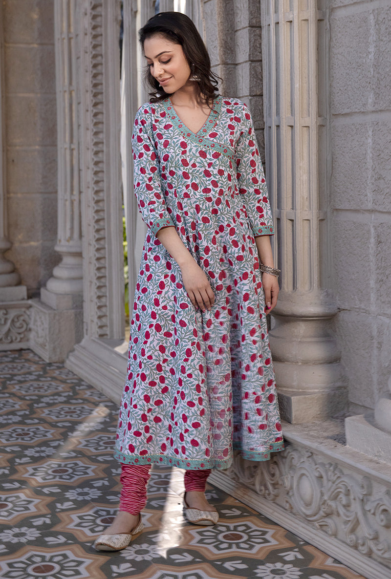 Red Mayuri Angrakha Kurta Set