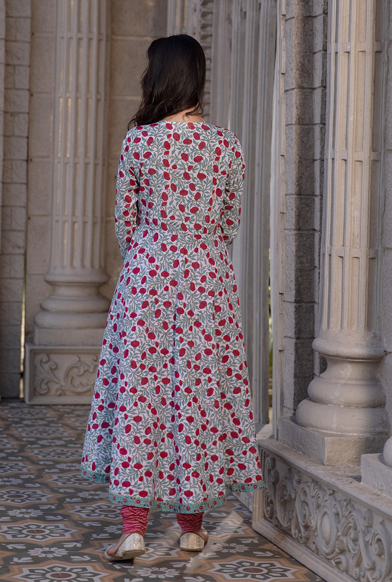 Red Mayuri Angrakha Kurta Set