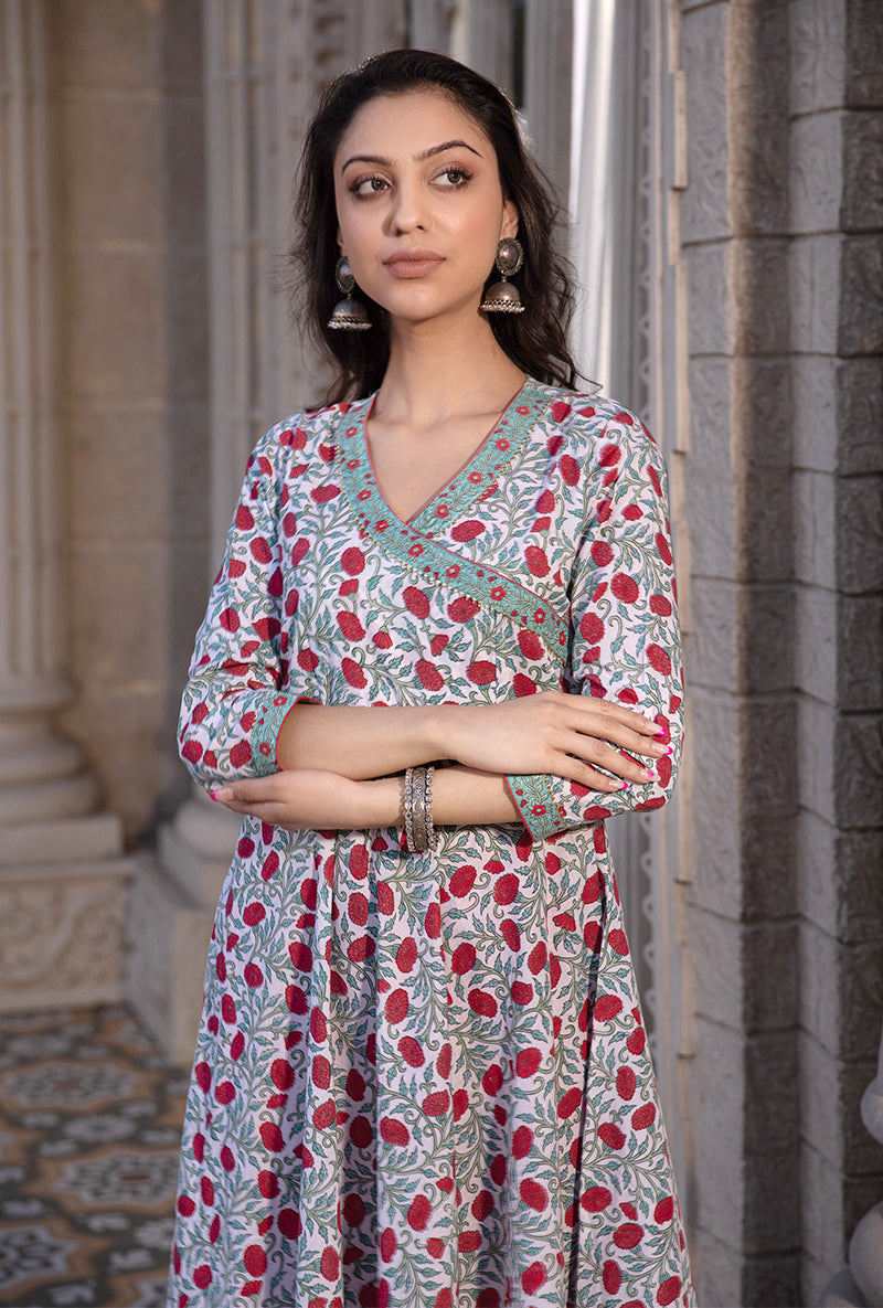 Red Mayuri Angrakha Kurta Set