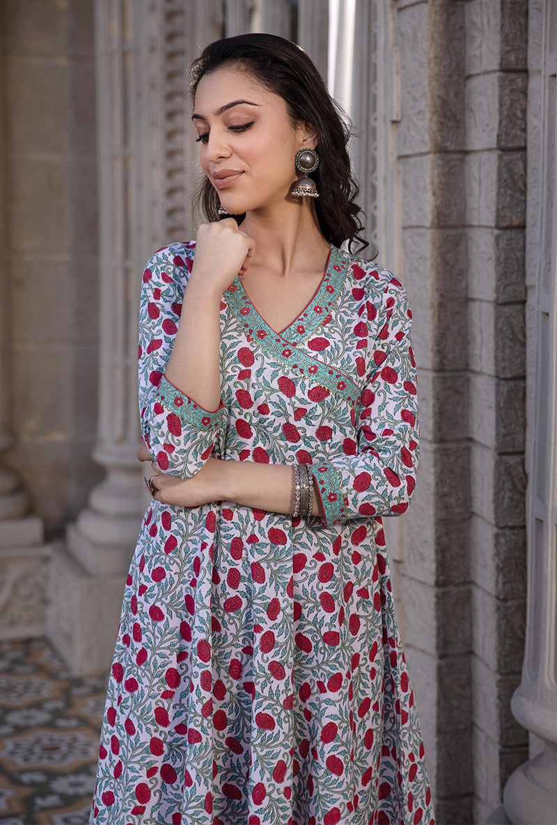 Red Mayuri Angrakha Kurta Set