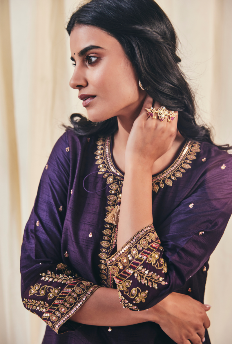 Deep Purple Noor Farshi Meera Kurta Set